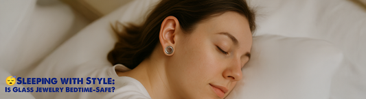 woman with clear glass tunnel jewelry sleeping on side for article about whether or not it is safe to sleep in glass jewelry