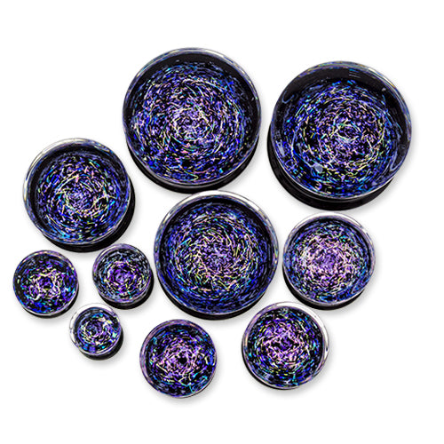 Double Flare Glass Plug- Galaxy Dichro Blue and Pink