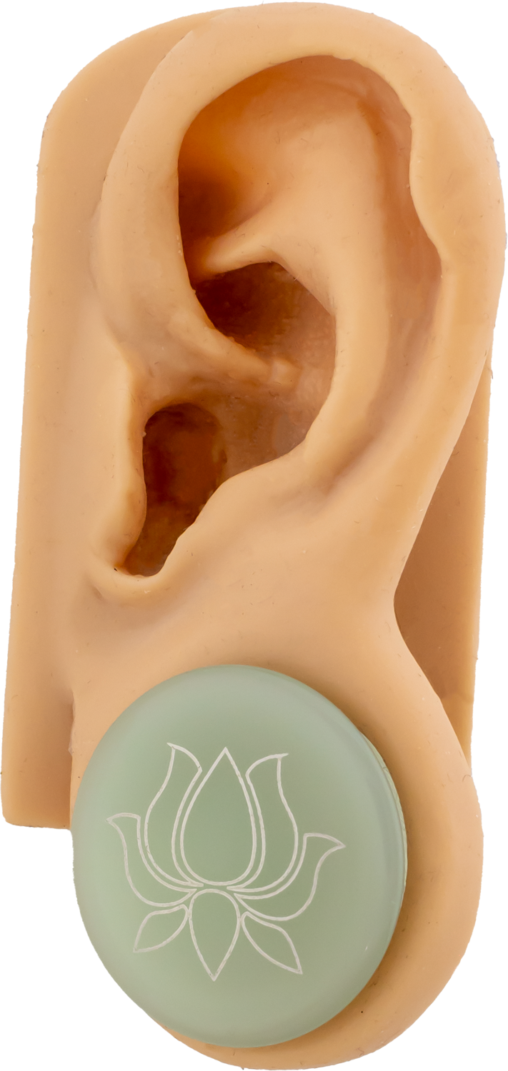 Single Flare Color‑Front Plug with Silver Lotus Decal | Borosilicate Glass Jewelry
