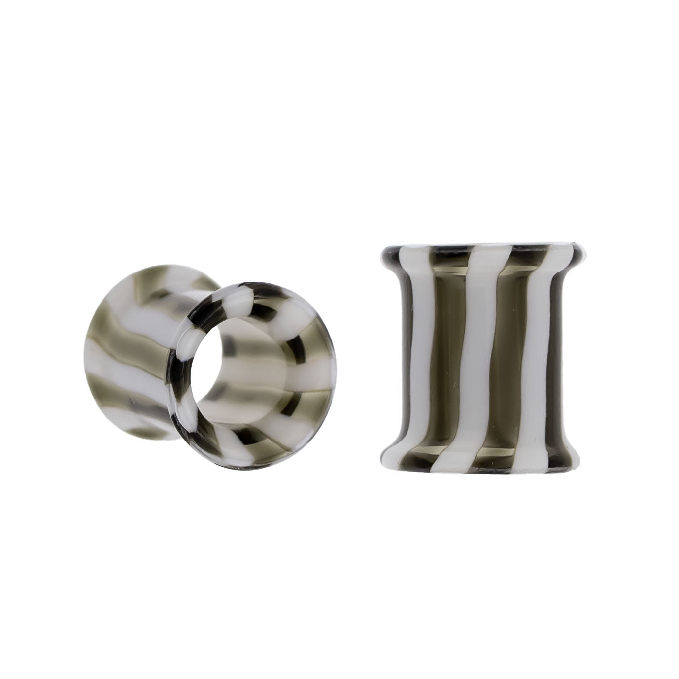 Pair Double Flare Glass Black/White Stripe Tunnel