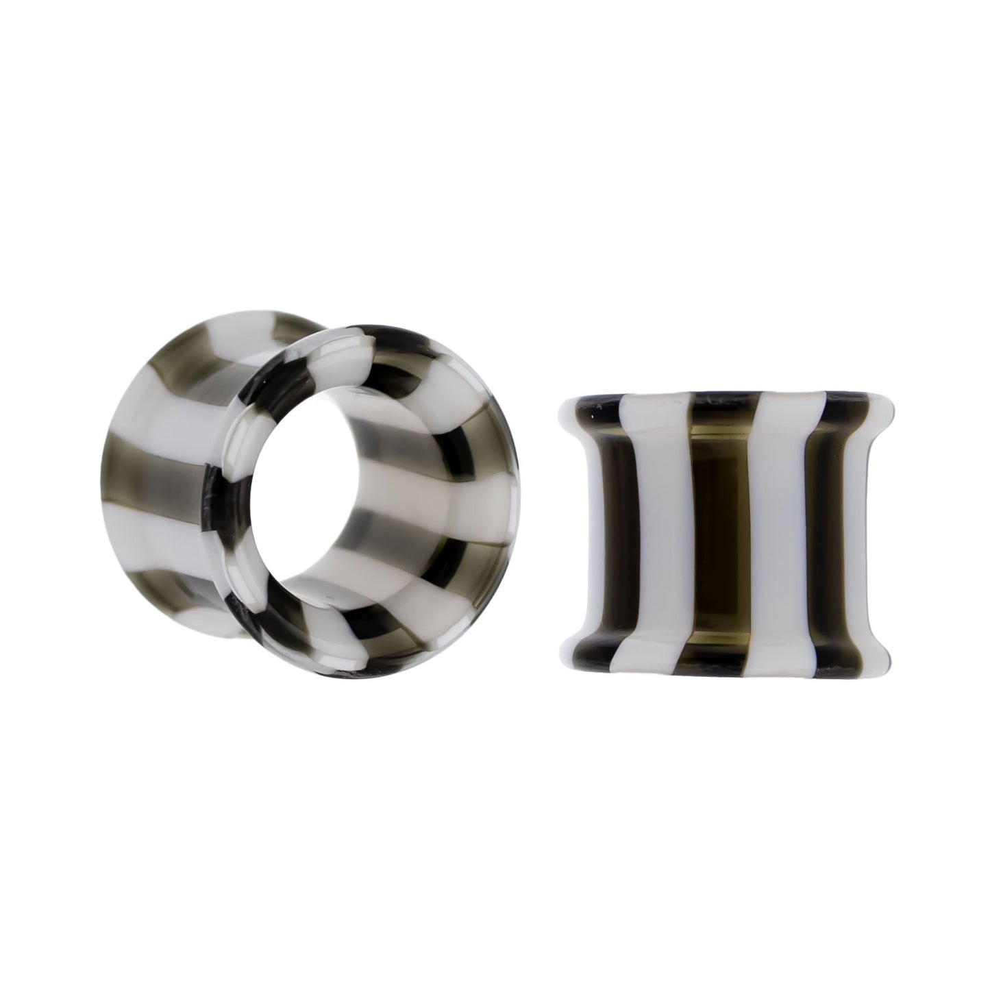 Pair Double Flare Glass Black/White Stripe Tunnel