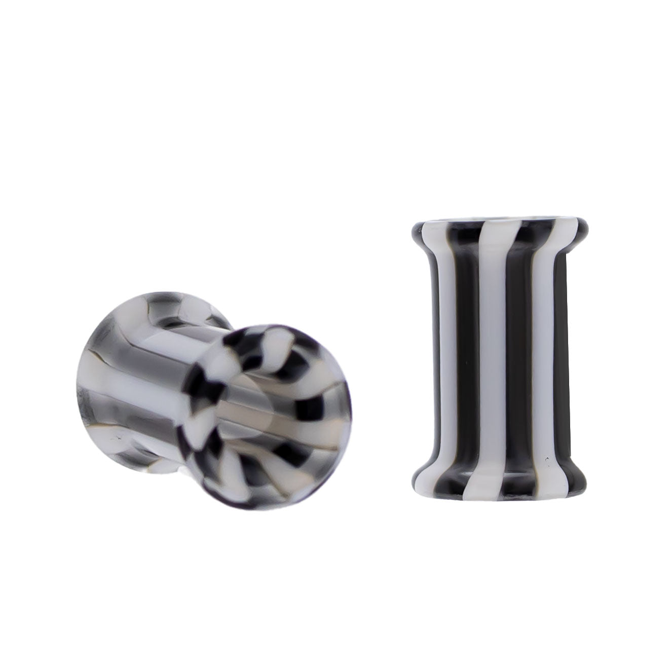 Pair Double Flare Glass Black/White Stripe Tunnel