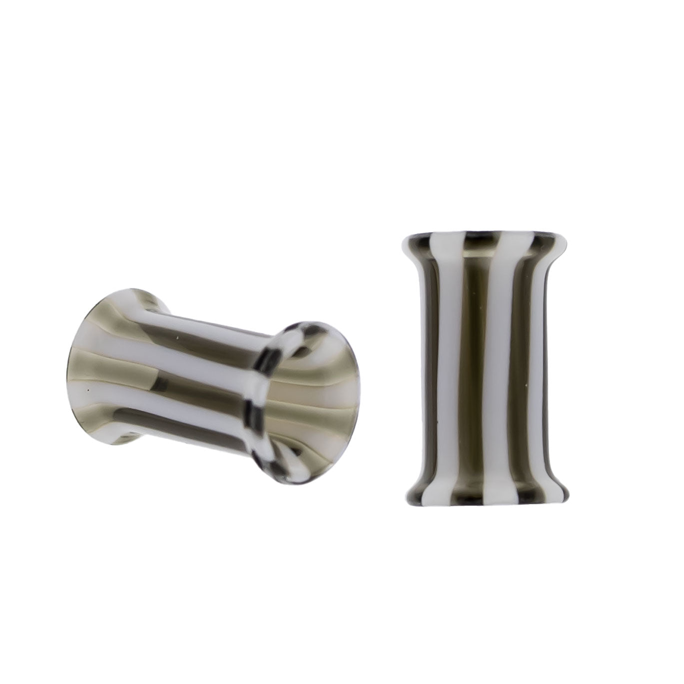 Pair Double Flare Glass Black/White Stripe Tunnel