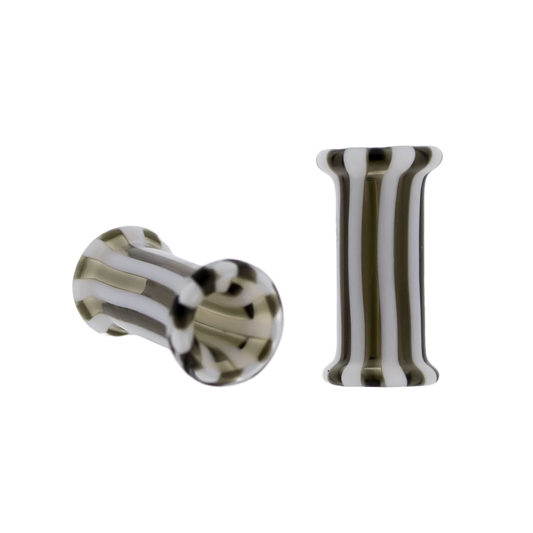 Pair Double Flare Glass Black/White Stripe Tunnel