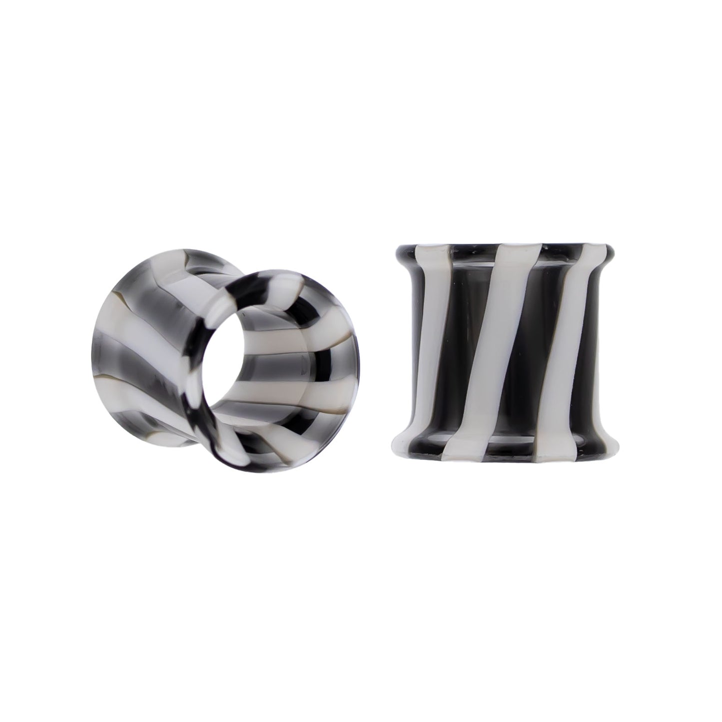 Pair Double Flare Glass Black/White Stripe Tunnel