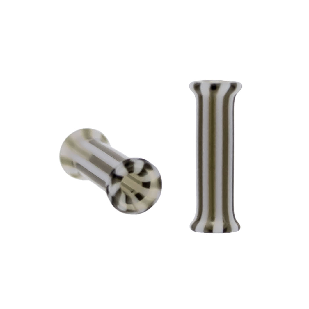 Pair Double Flare Glass Black/White Stripe Tunnel