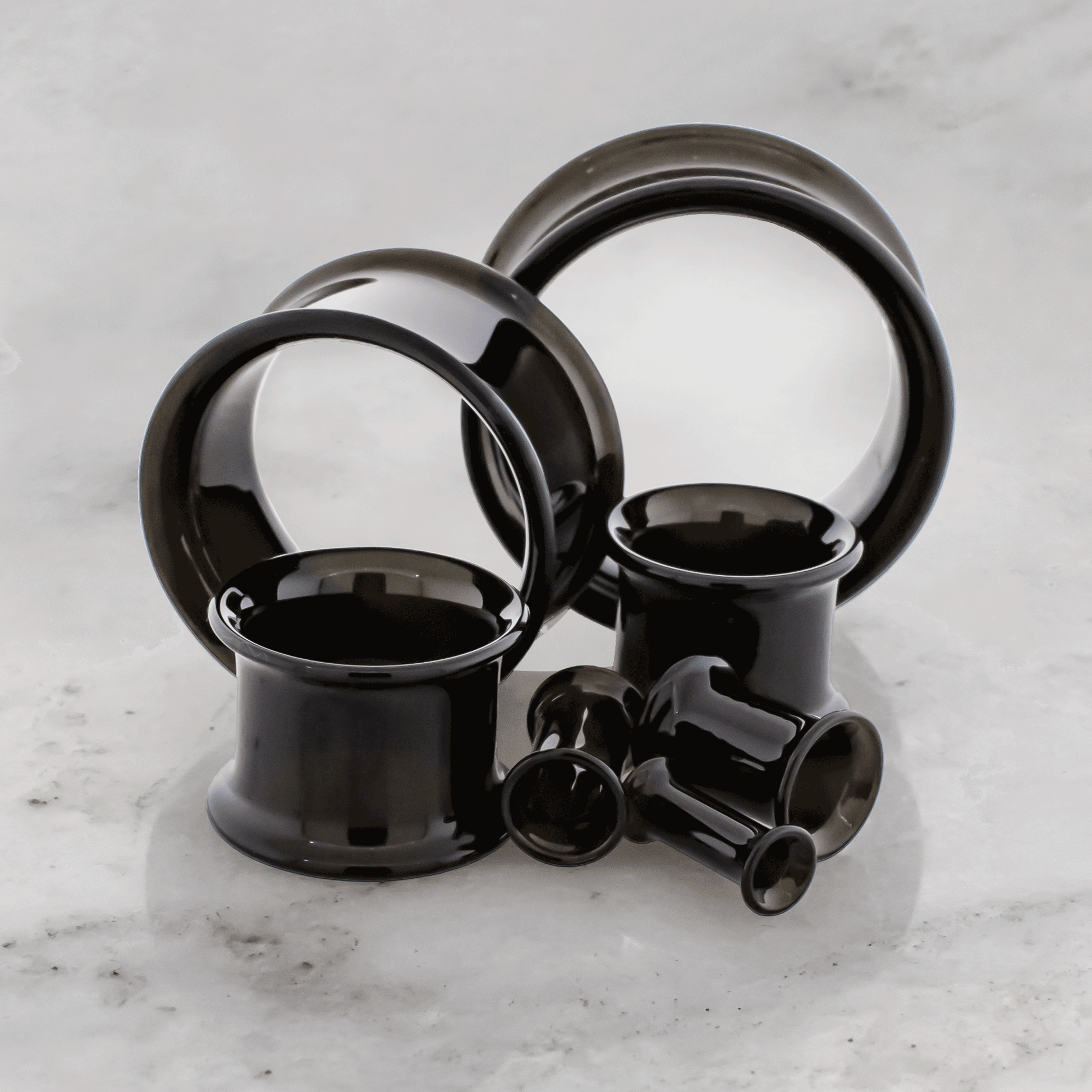 Pair Double Flare Black Tunnels