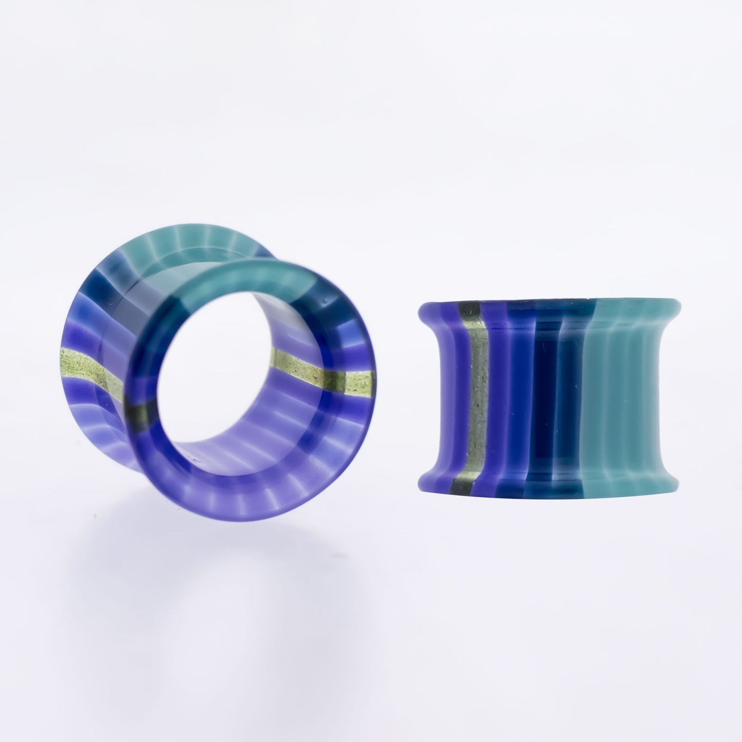 Pair Glass Double Flare Tunnels - Purple Waters