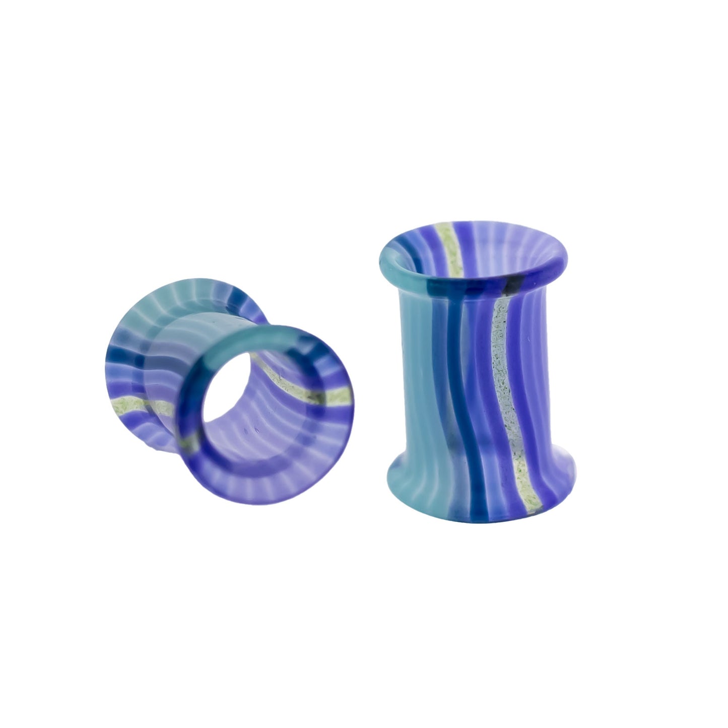 Pair Glass Double Flare Tunnels - Purple Waters