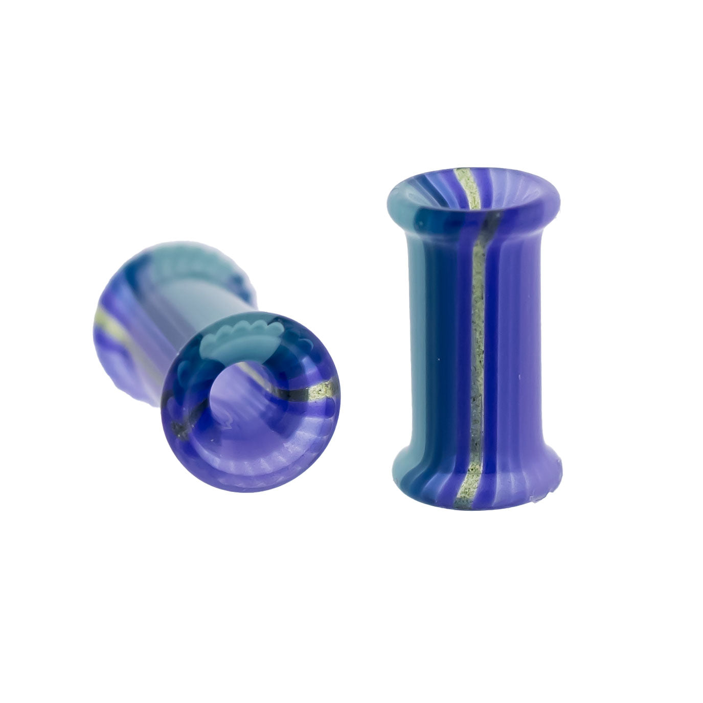 Pair Glass Double Flare Tunnels - Purple Waters