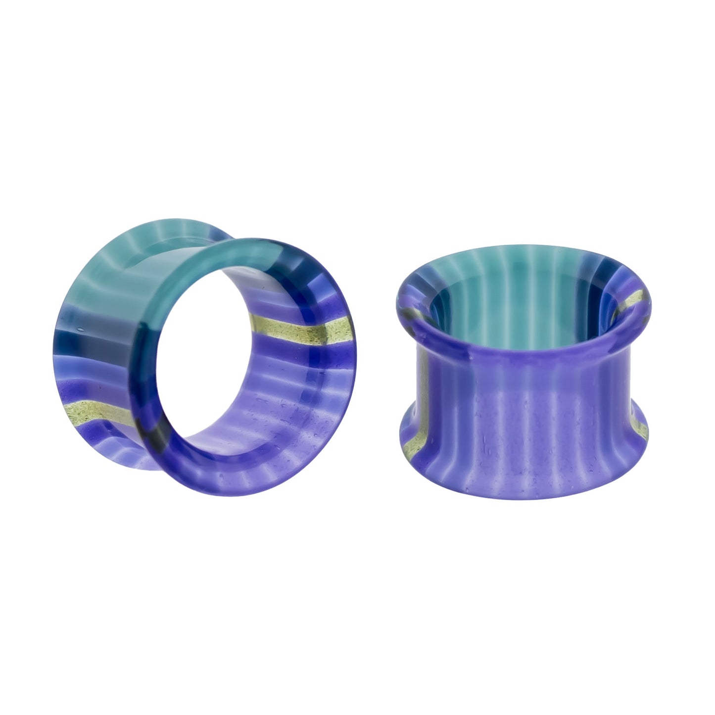 Pair Glass Double Flare Tunnels - Purple Waters