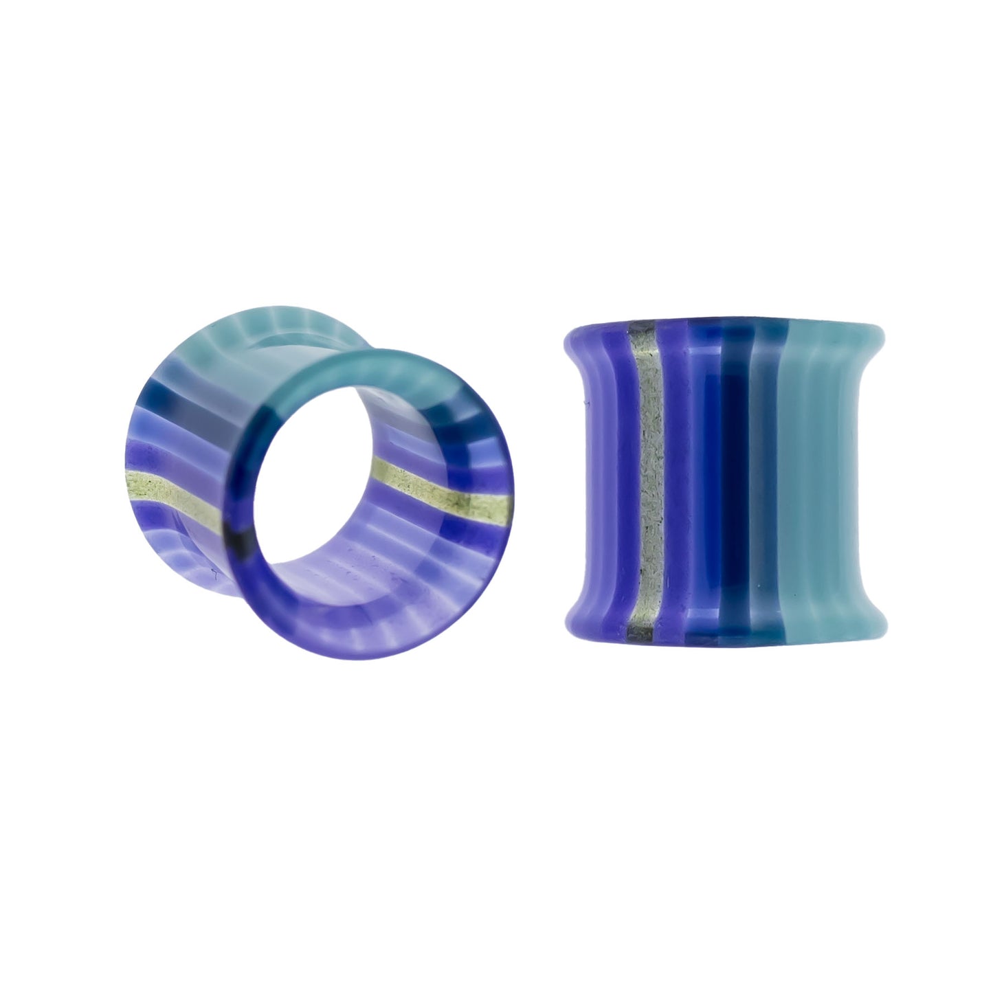 Pair Glass Double Flare Tunnels - Purple Waters
