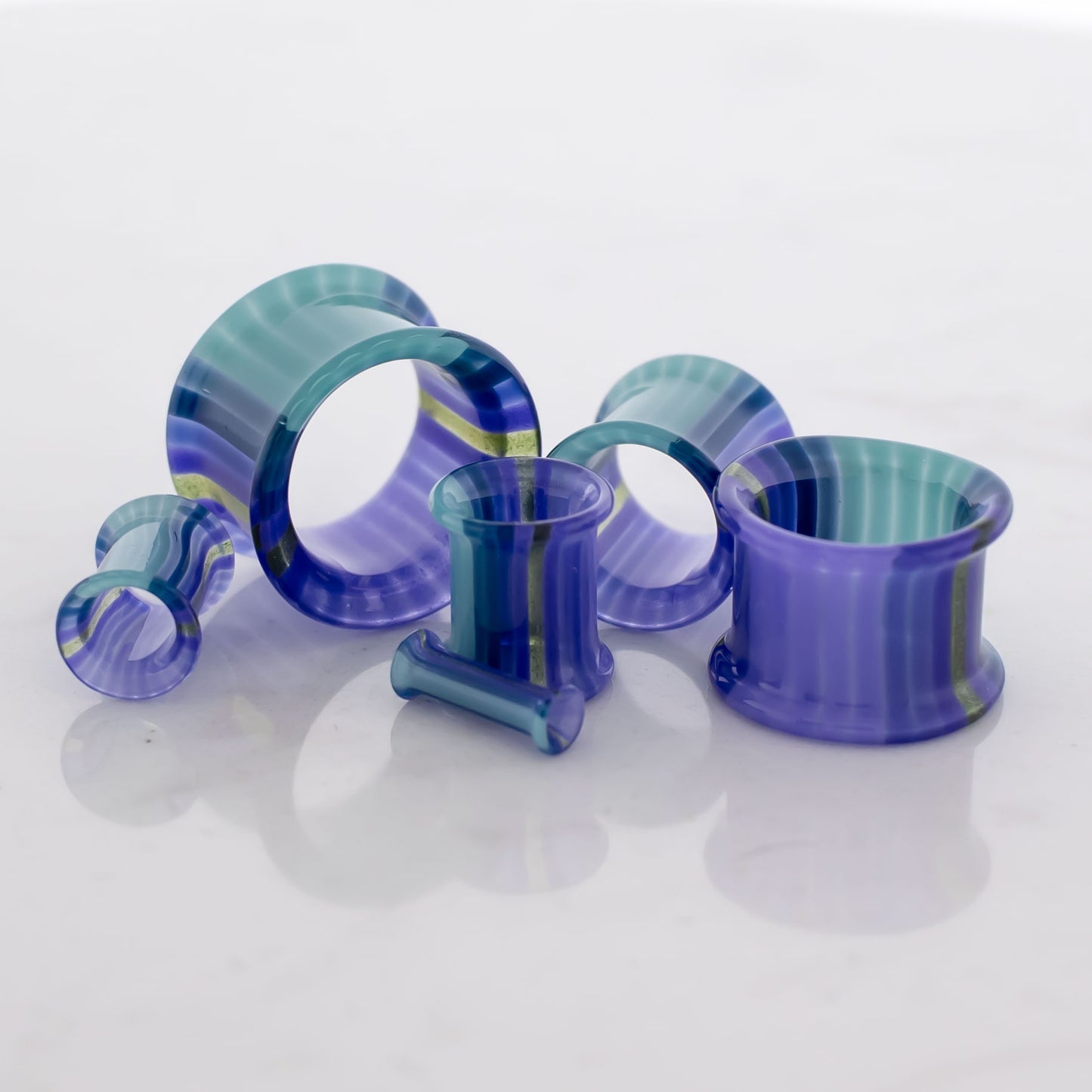 Pair Glass Double Flare Tunnels - Purple Waters