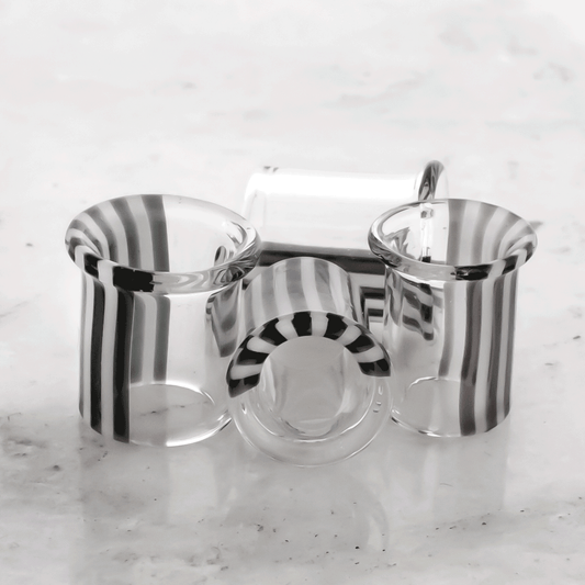 Pair Clear to Black and White Glass Single Flare Tunnels