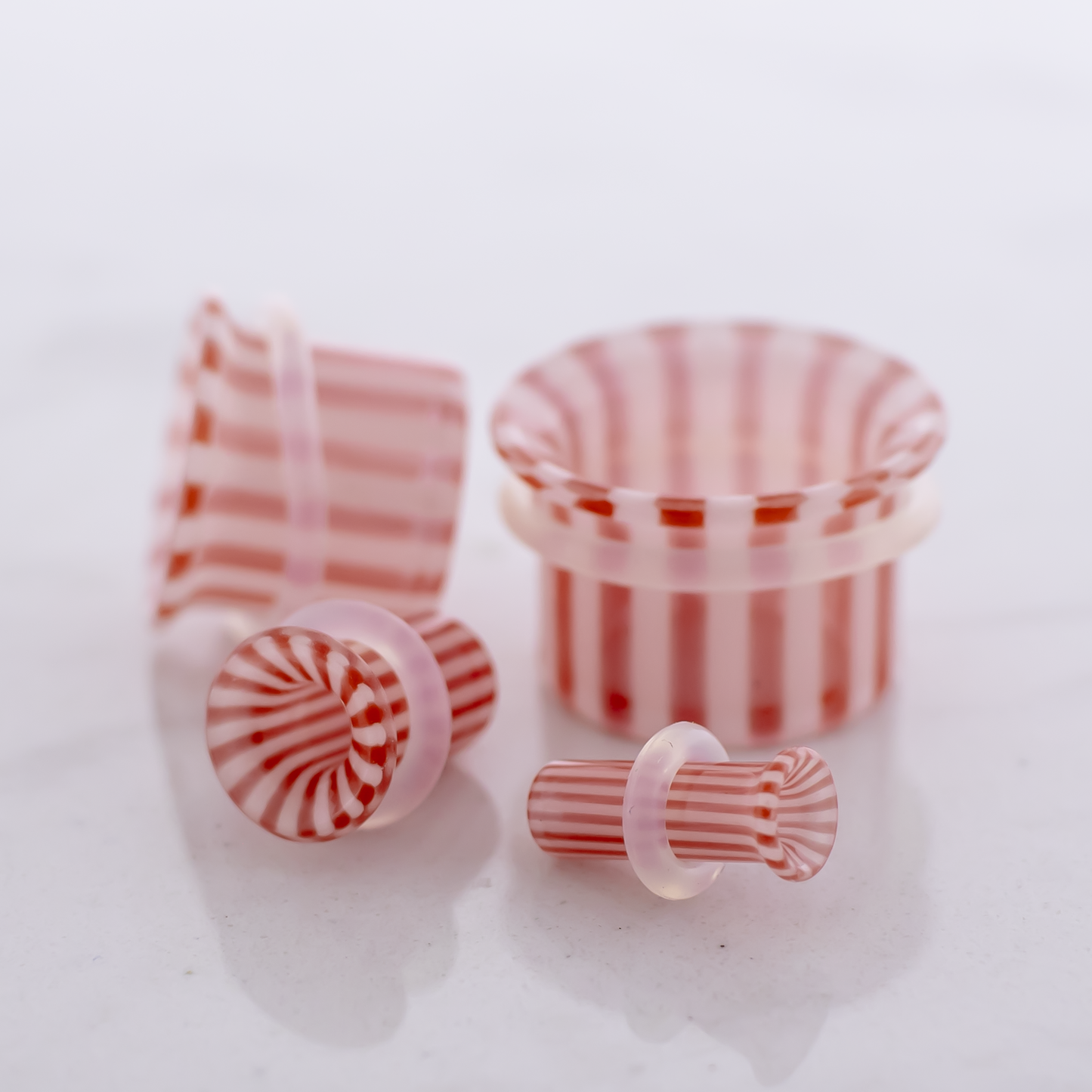 Pair Single Flare Pyrex Glass Tunnel Peppermint