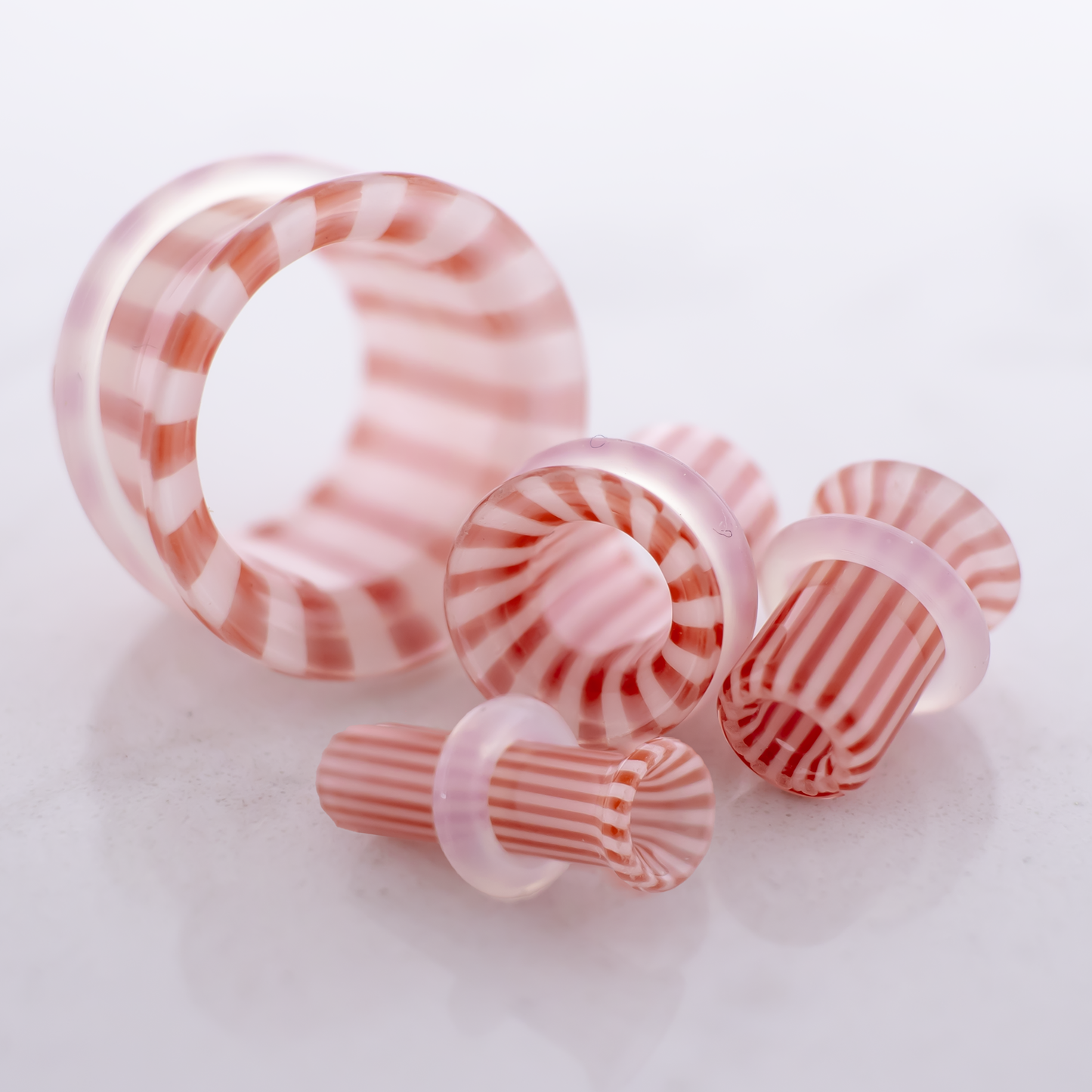 Pair Single Flare Pyrex Glass Tunnel Peppermint