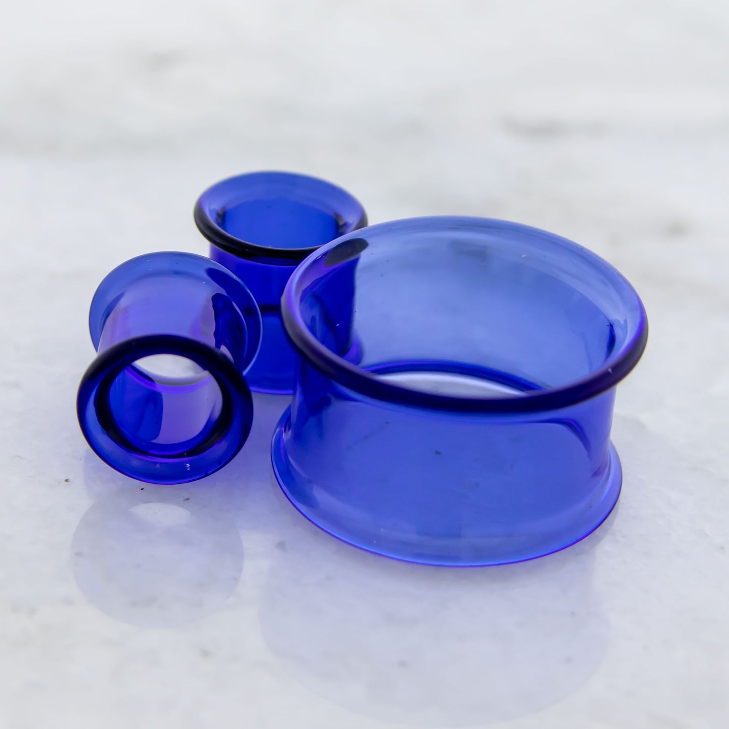 Pair Double Flare Cobalt Blue Tunnel