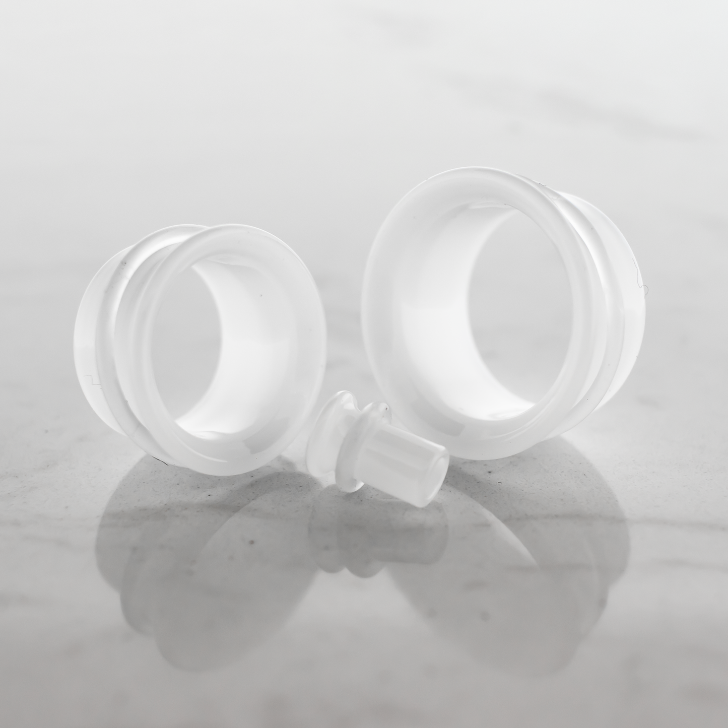 Translucent White Glass Single Flare Tunnels 8G–1" | Handmade