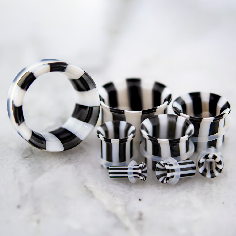 Pair Black and White Stripe Single Flare Tunnels
