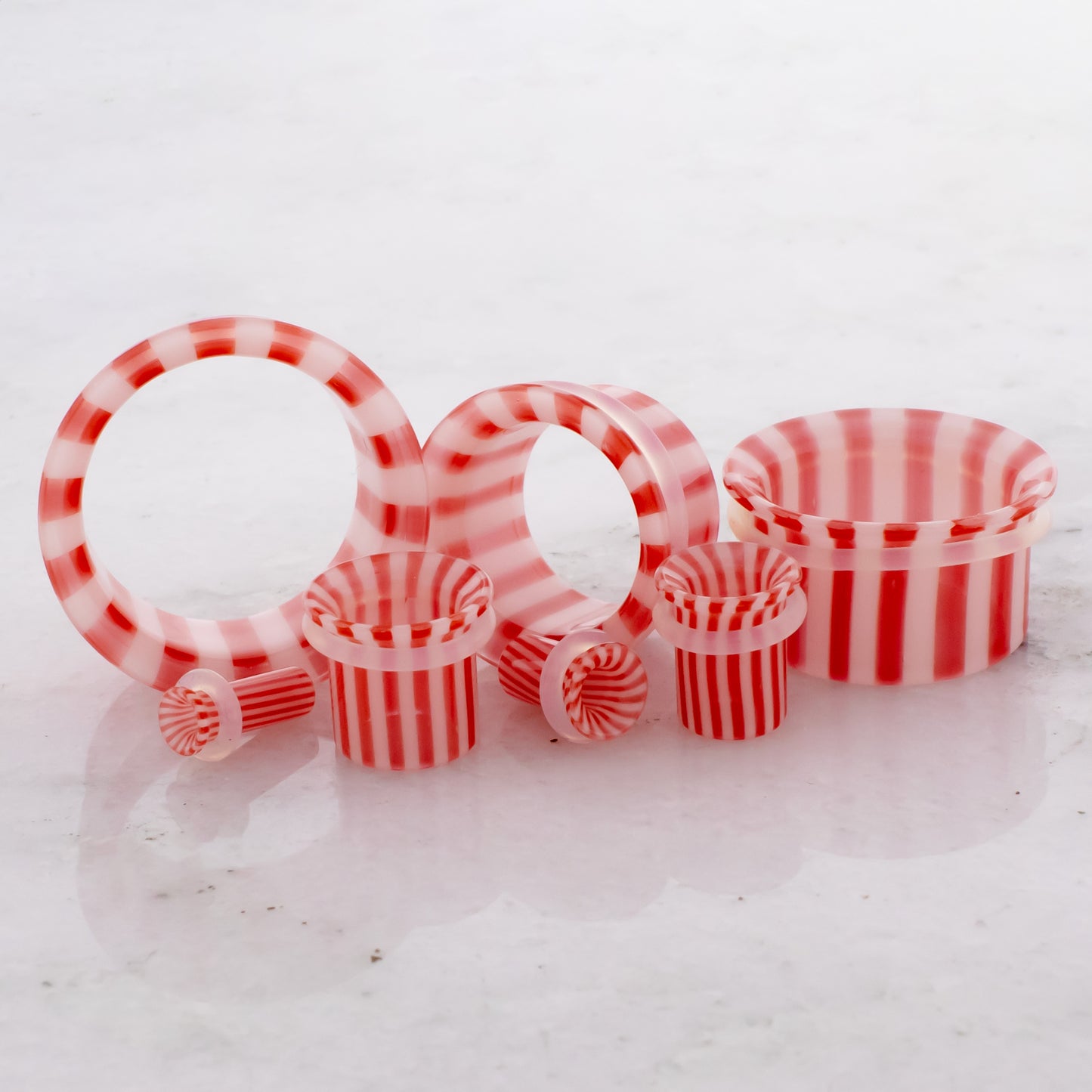 Pair Single Flare Pyrex Glass Tunnel Peppermint