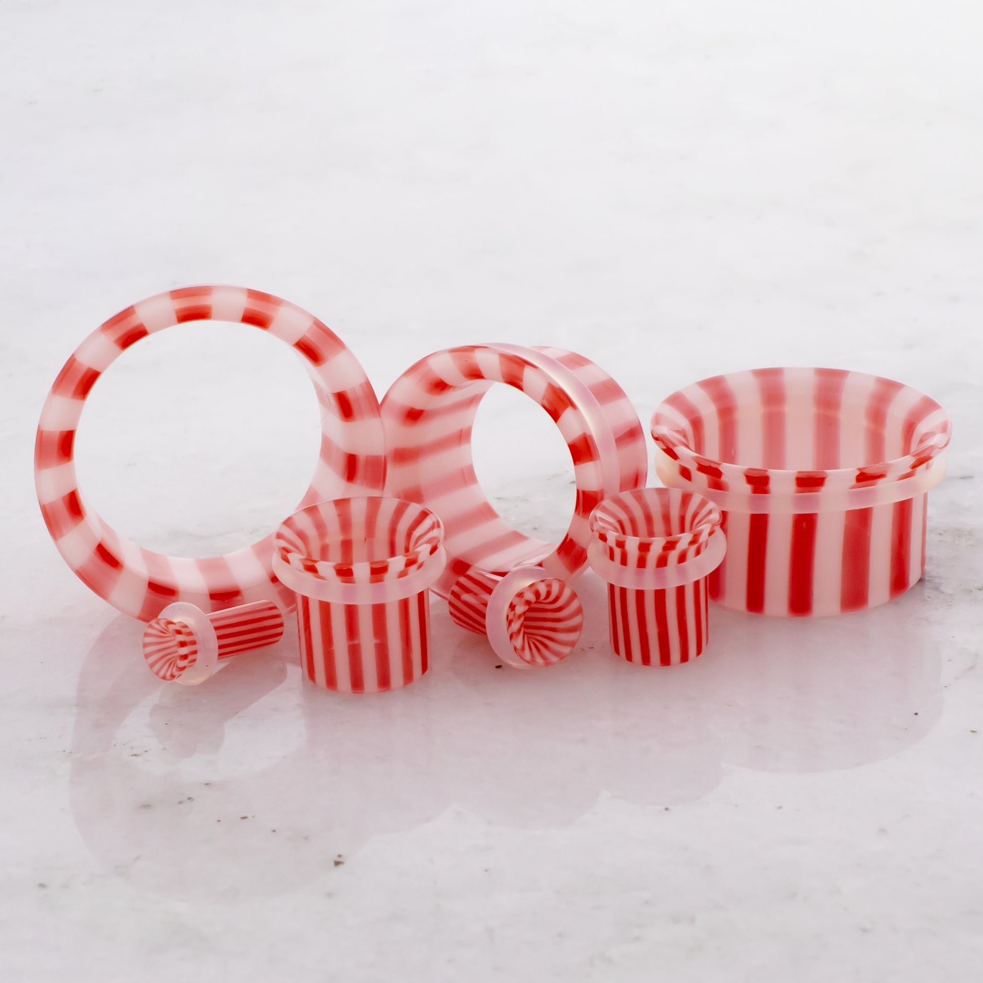 Pair Single Flare Pyrex Glass Tunnel Peppermint
