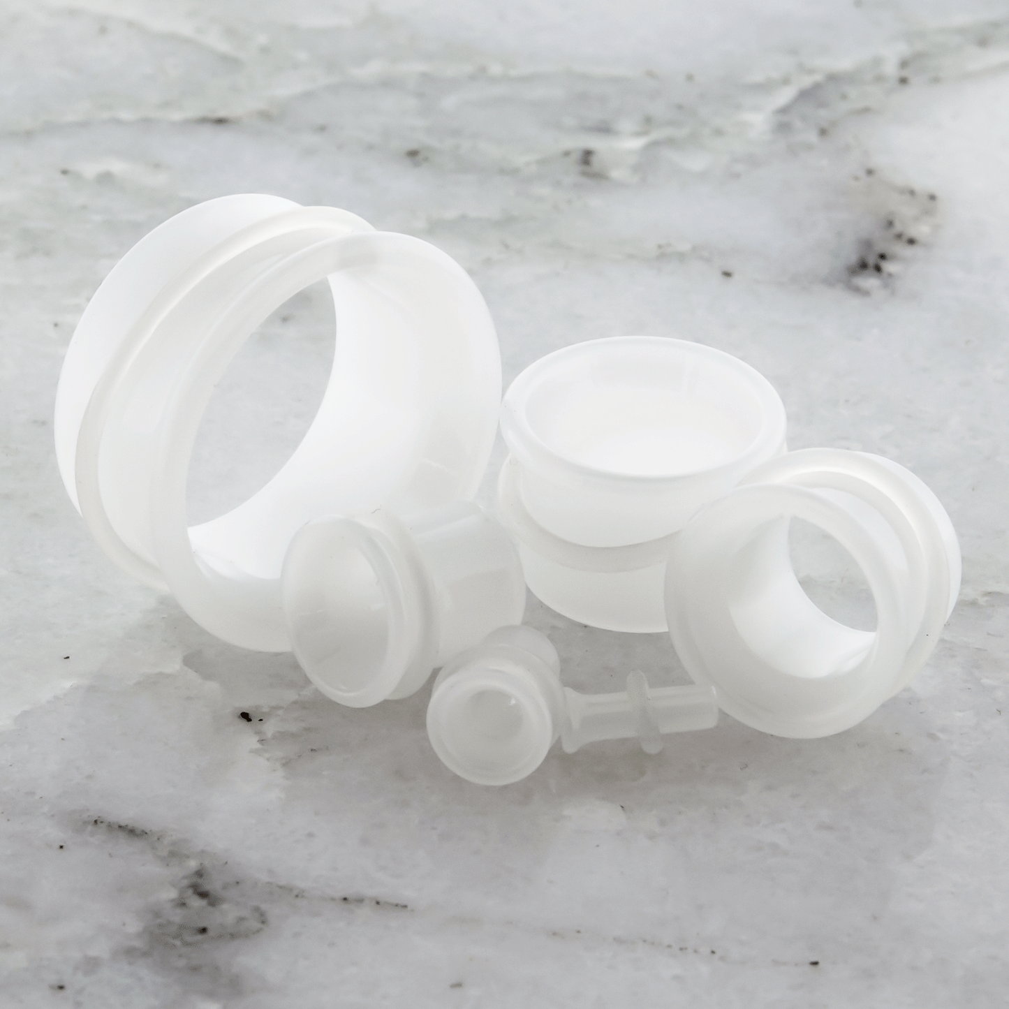 Pair Single Flare Pyrex Translucent White Tunnels