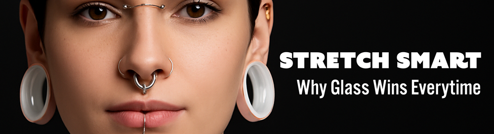 woman with white borosilicate glass tunnels and facial piercings