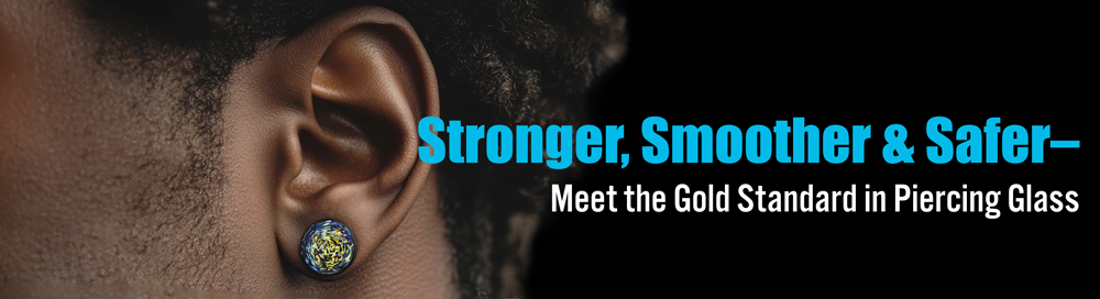 dark skinned man with short haircut with borosilicate dichro metallic accent plug jewelry