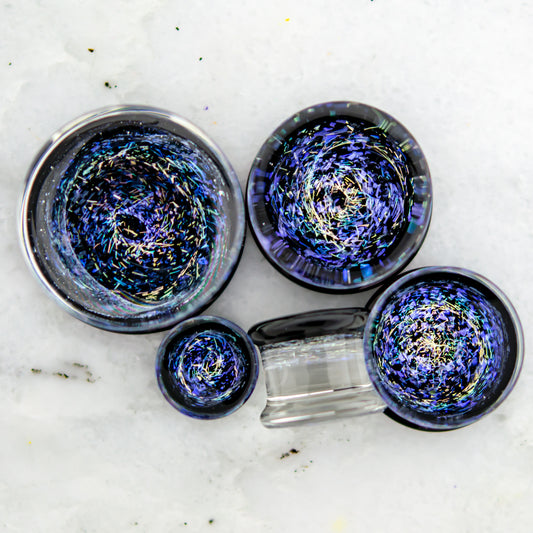 Double Flare Glass Plug- Galaxy Dichro Blue and Pink
