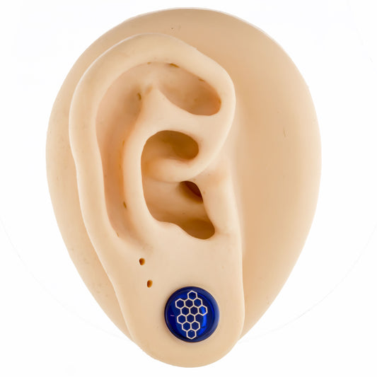 Single Flare Blue Glass Plug w/ Silver Honeycomb Decal – 00G–1