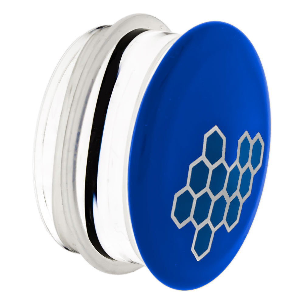 Single Flare Blue Glass Plug w/ Silver Honeycomb Decal – 00G–1"