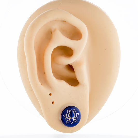 Single Flare Blue Plug with Silver Lotus Decal | Borosilicate Glass Jewelry
