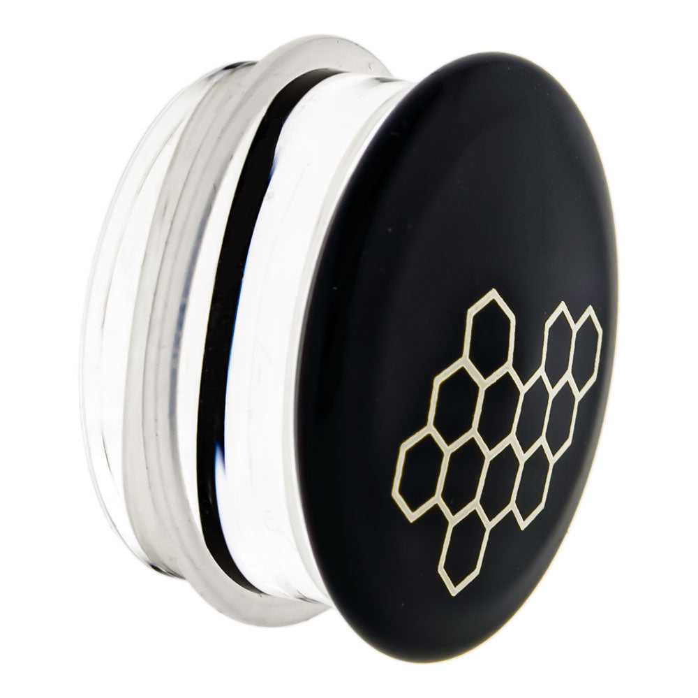 Single Flare Black Glass Plug w/ Silver Honeycomb Decal – 7/16"–1"