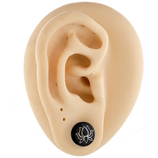 Single Flare Black Plug with Silver Lotus Decal | Borosilicate Glass Jewelry