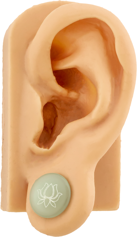 Single Flare Color‑Front Plug with Silver Lotus Decal | Borosilicate Glass Jewelry