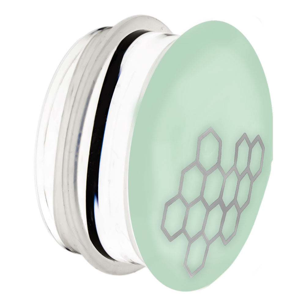 Single Flare Sea Green Glass Plug w/ Silver Honeycomb Decal – 00G–1"