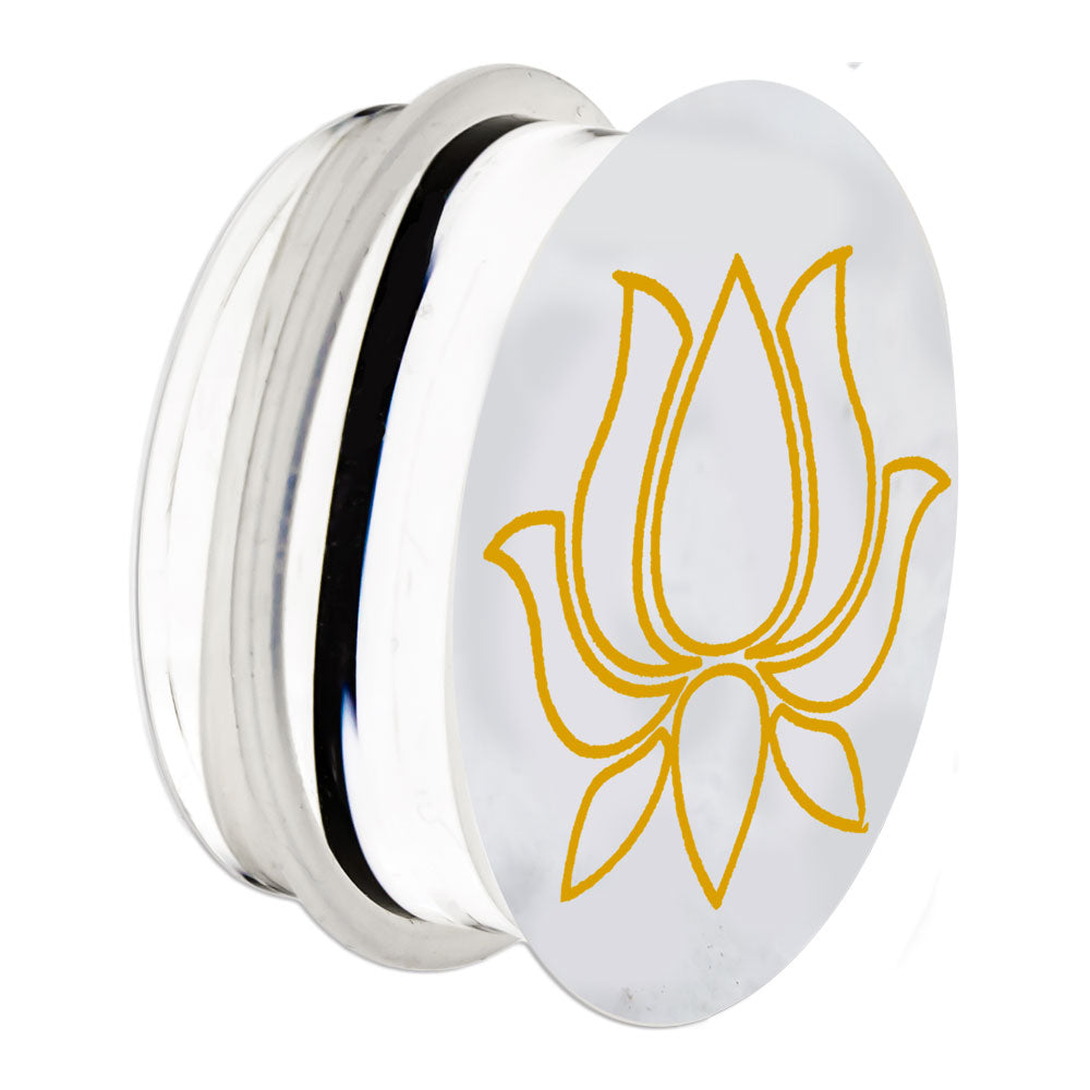 White Glass Plugs w/ Gold Lotus Design – Single Flare | 0G–1"