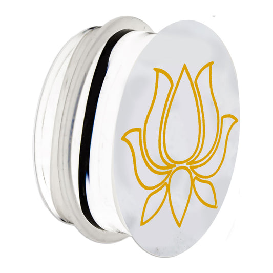 White Glass Plugs w/ Gold Lotus Design – Single Flare | 0G–1