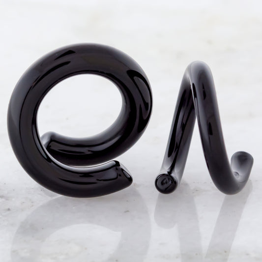 Black Borosilicate Glass Coil Ear Hangers – 8G–4G