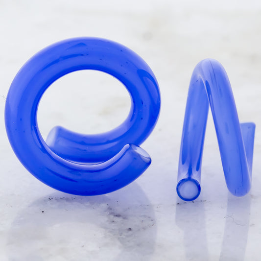 Electric Blue Borosilicate Glass Coil Ear Hangers – 8G–2G