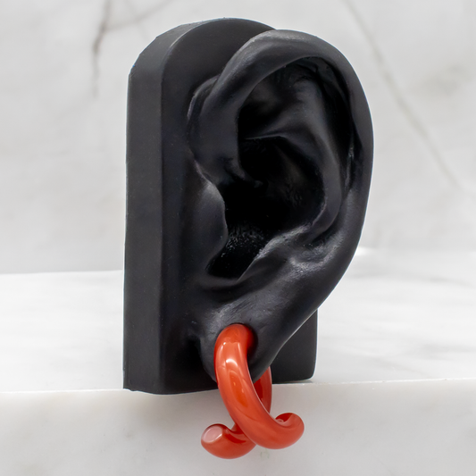 Red Borosilicate Glass Coil Ear Hangers – Handmade USA, 8G–2G