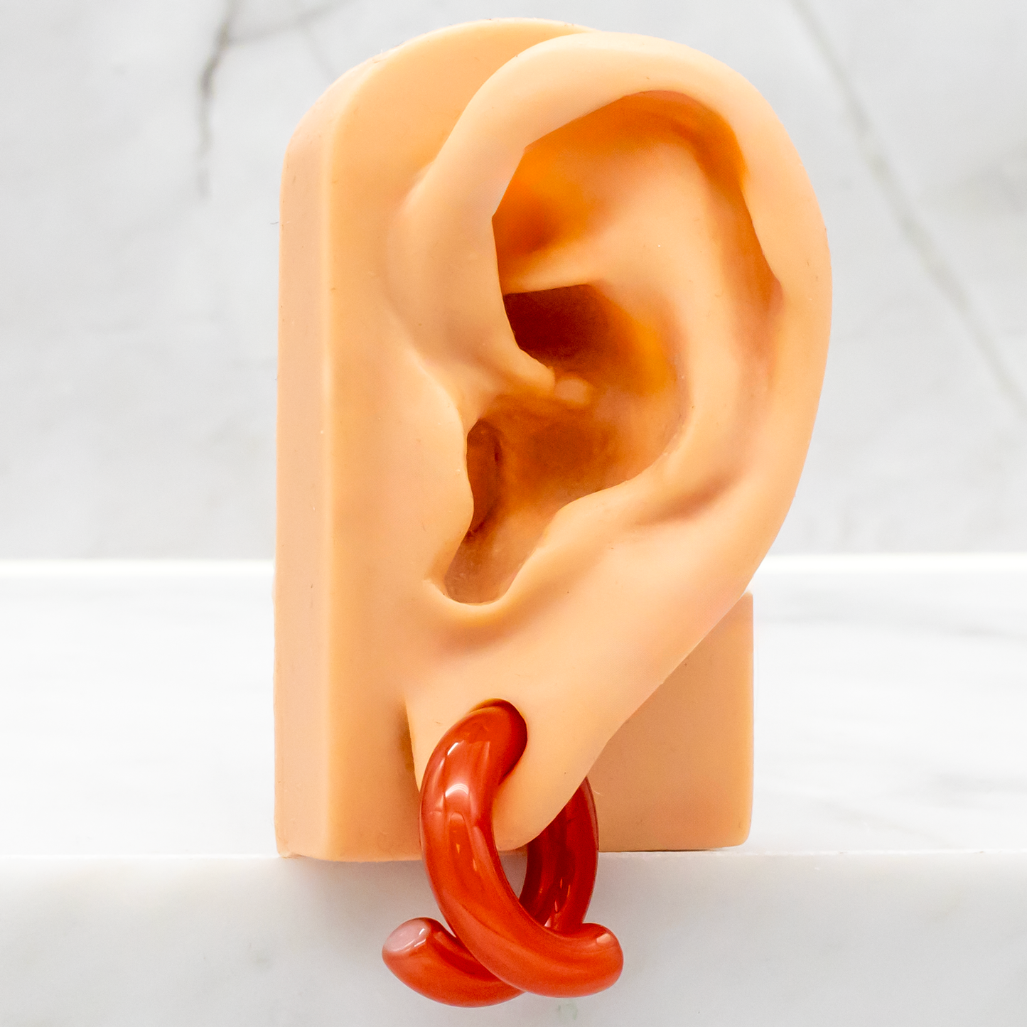 Red Borosilicate Glass Coil Ear Hangers – Handmade USA, 8G–2G