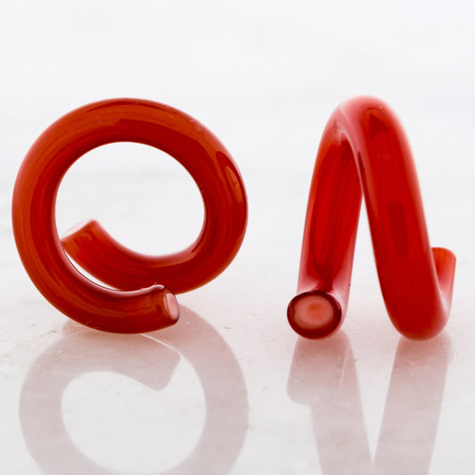 Red Borosilicate Glass Coil Ear Hangers – Handmade USA, 8G–2G