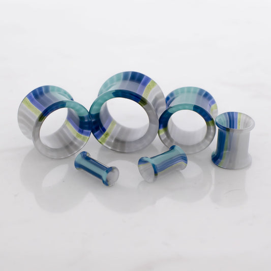 Pair Glass Double Flare Tunnels - Oregon Sky