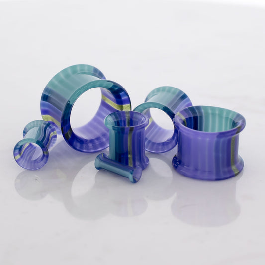 Pair Glass Double Flare Tunnels - Purple Waters