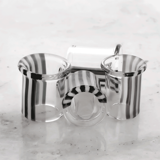 Pair Clear to Black and White Glass Single Flare Tunnels