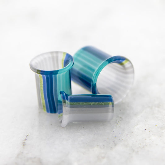 Pair Oregon Sky Borosilicate Glass Single Flare Tunnel