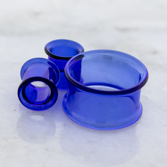 Pair Double Flare Cobalt Blue Tunnel