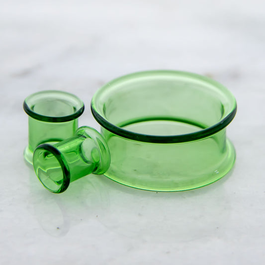 Pair Double Flare Transparent Green Tunnels