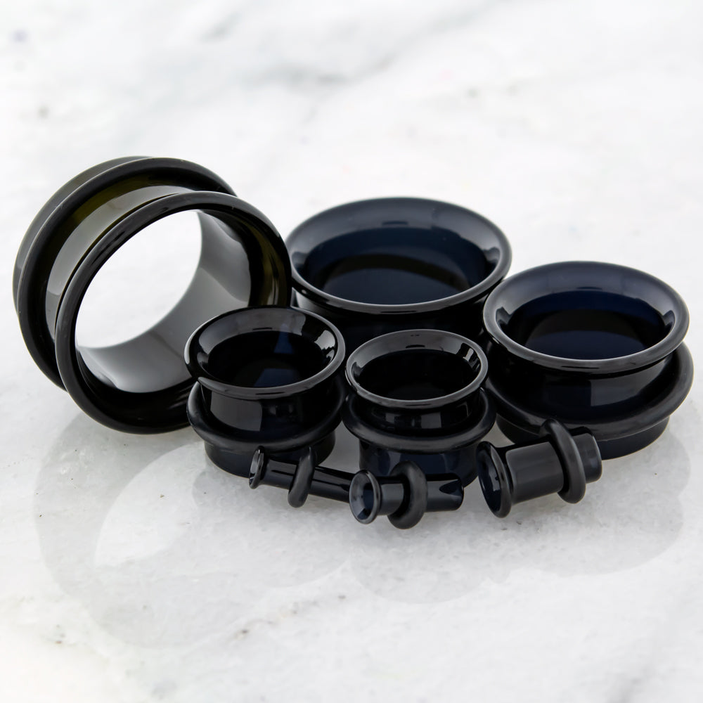 Pair Black Single Flare Tunnels- MM Glassworks